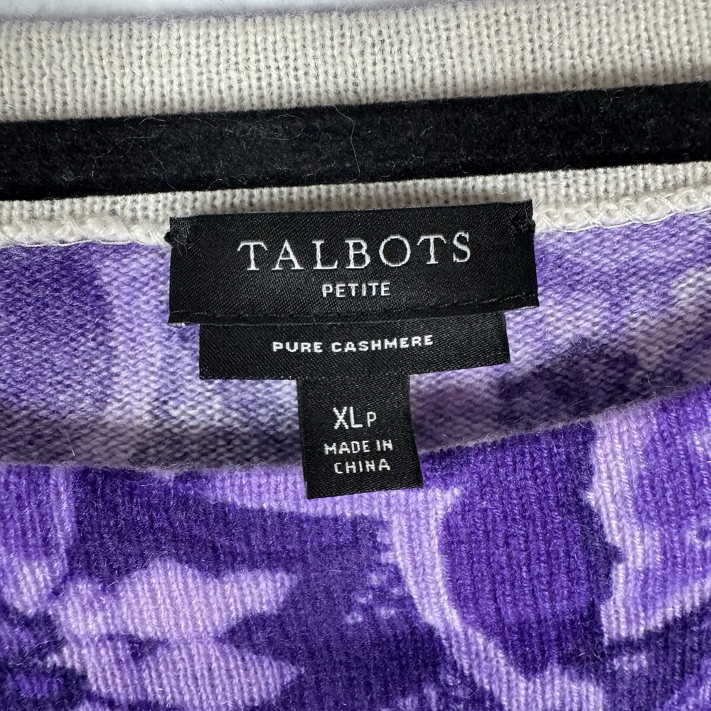 Talbots Petite XL Purple Paisley 100% Pure Cashmere 3/4 Sleeve Sweater Pullover - Picture 4 of 9